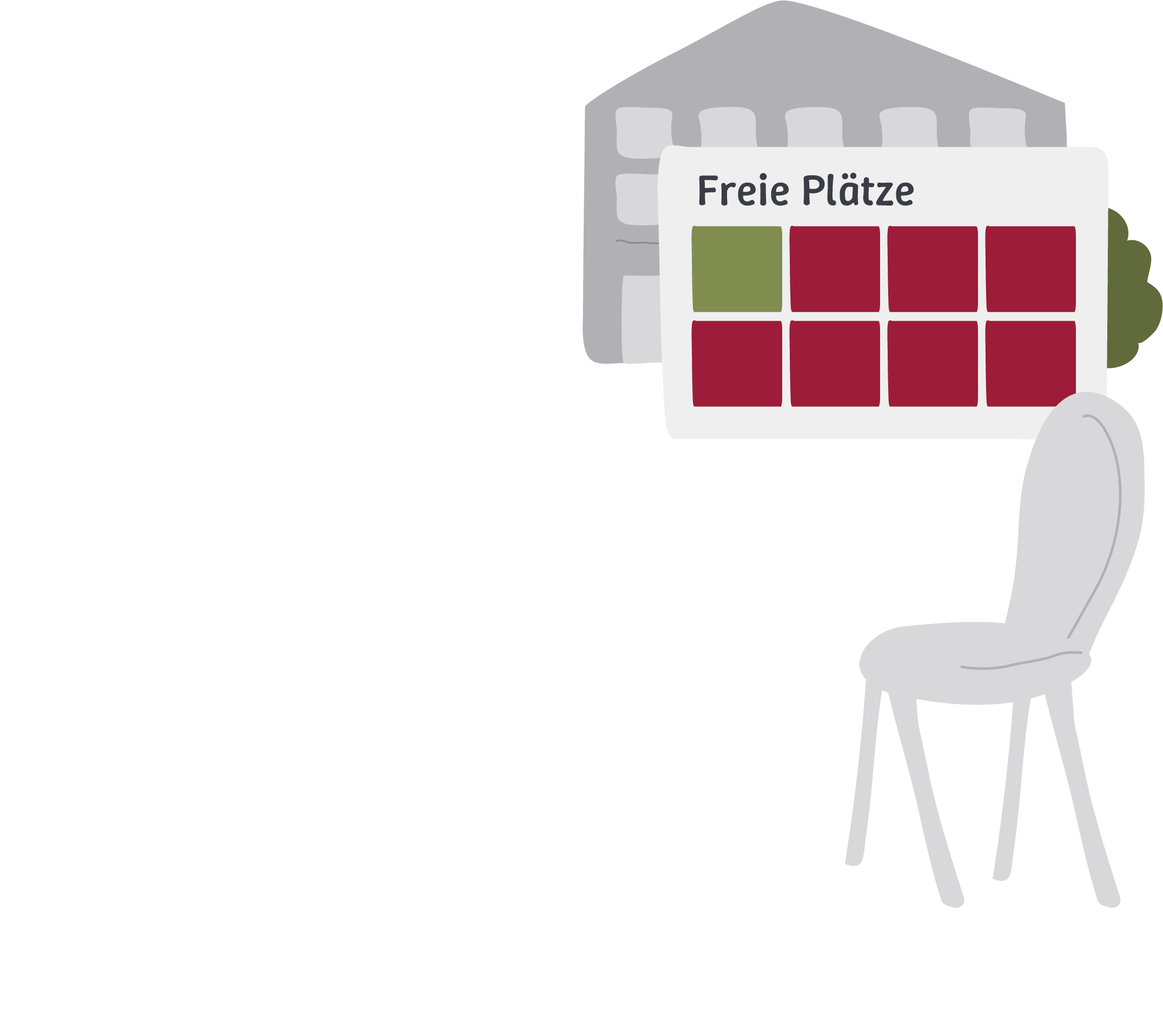 Symbolische Darstellung freier Plätze in einer Einrichtung anhand einer digitalen Übersicht.